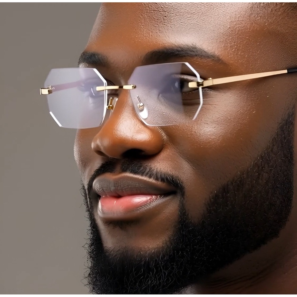 Rimless Octagon Glasses Men Women‎ Clear Lens Gold Frame Fashion Eyewear Cholo